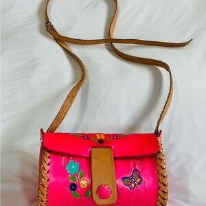 Vibrant Pink Floral Embroidered Crossbody Bag
